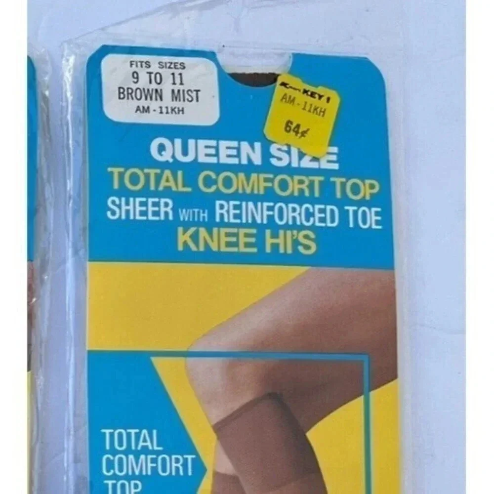 Vintage Kmart Queen Size Comfort Top Reinforced Toe‎ Knee Hi's 3 Brown Mist 9-11